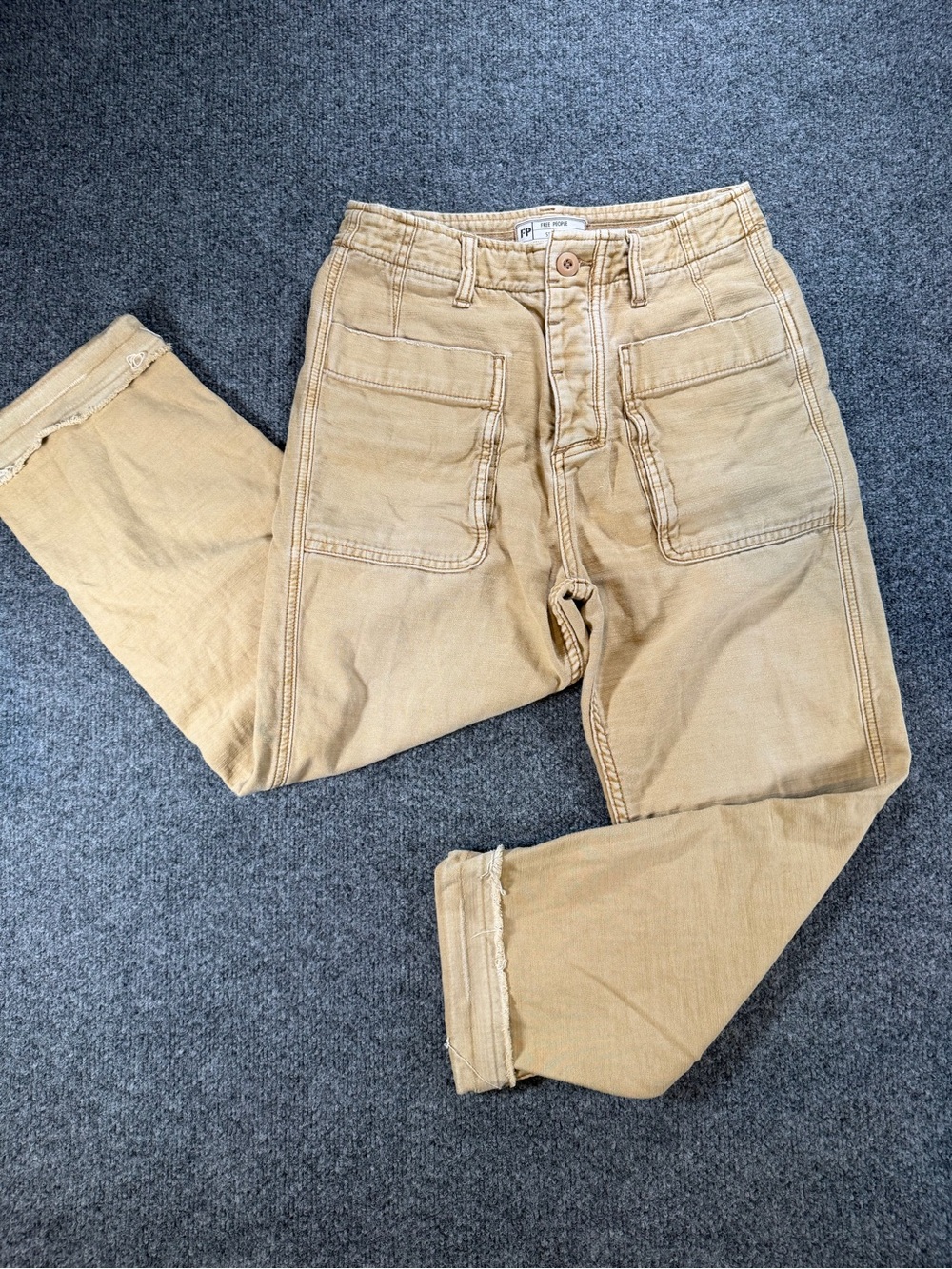 Free People Woman’s Straight Leg Tan Utility Fatigue Barrel Pants Sz 25